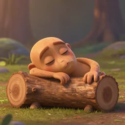 anthropomorphic wooden log sleeping snoozing resting eyes, pixar style