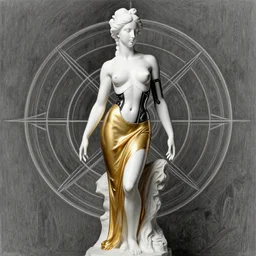 pencil drawing illustration, white bodypaint, realistic photography, statue of beautiful perfect female body, golden latex dress portrait, black latex sculpt, minimalism, female photography, mechanical superstructure, sacred geometry, 8 k, cinematic, cinematic light, sculpture of carving marble, romanticism, classical painting, peter mohrbacher, chinese surrealism