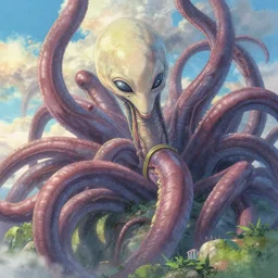 giant ancient alien tentacles artwork by makoto shinkai, pastel colors, detailed background, extremely detailed, octane rendering, sharp focus, volumetric light, particles, unreal engine 5, rtx
