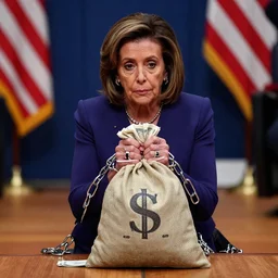 nancy pelosi chained to bag of money on the floor