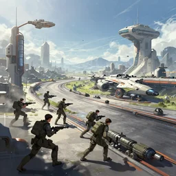 futuristic warfare pixiv scenery art
