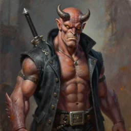 Oil painting of Hellboy very detailed 4K quality