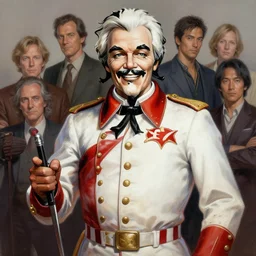 concept art of colonel sanders, highly detailed painting by dustin nguyen, akihiko yoshida, greg tocchini, greg rutkowski, cliff chiang, 4 k resolution, trending on artstation, 8 k