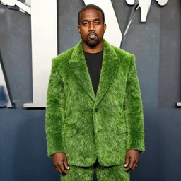 kanye west wearing a suit made of grass