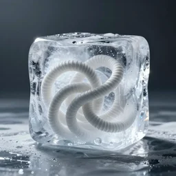 front view of an ice bloc filled with convoluted white hoses