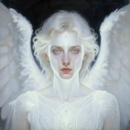 head and shoulders portrait of ethereal glowing white angel viktor orban, art deco repeating patterns, tim hildebrandt, wayne barlowe, bruce pennington, donato giancola, trending on artstation, cinematic composition, beautiful lighting, hyper detailed, 8 k, oil on canvas