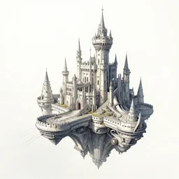 a line drawing of a flying science fiction castle joe fenton, trending on artstation, realistic rendering