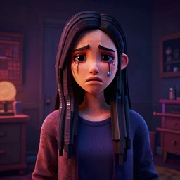 crazy glitchy buggy uncanny valley cinematic movie still strange low poly render of 3 d sad crying soulless lifeless psychopathic angry depressed young beautiful woman in slightly lit dark room, portrait, featured on artstation, cgsociety, unreal engine, volumetric lighting, rtx on, vibrant, grainy, vhs footage still, intricately detailed, award - winning, atmospheric, ambient, symbolic, artistic