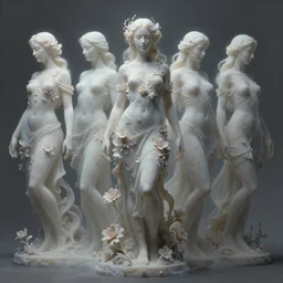 a digital painting of interlaced gorgeous etherial female sculptures, made of mist, made of flowers, Andrew Ferez, Charlie Bowater, Marco Mazzoni, Seb McKinnon, Ryohei Hase, Alberto Seveso, Kim Keever, trending on cgsociety, featured on zbrush central, new sculpture, mystical