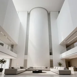 giant Italian modern castle living room, clean minimalist design, that is 1300 feet tall, with very tall giant walls, a series of 8 feet tall modern sculptures by John Chamberlain, Ken Kelleher and Tony Cragg, photo by Annie Leibovitz