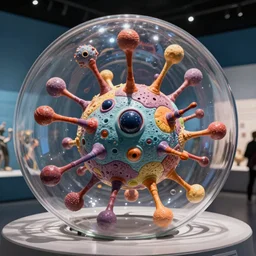 tunneling electron microscope sculpture of an alien eukaryote. false color. museum display. mit technology review. nature journal. guggenheim modern art exhibit. nobel prize winning. ultra detailed 8 k tif