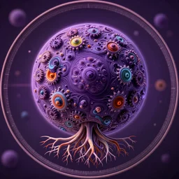close up circular border with abstract symmetrical designs deep colorful sphere, concept art, nature, fractals, depth of field, roots, fluid simulation in houdini, subsurface scattering, volumetric, very detailed, trending on artstation, rendered in octane, cgsociety, purple