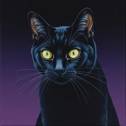 illustration of a black cat the dark by shusei nagaoka kaws, david rudnick, airbrush on canvas, pastell colors, cell shaded