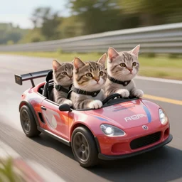 flying cats with race driving gear on