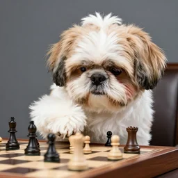 shi tzu playing chess