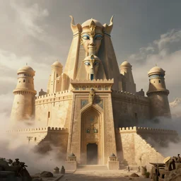 a mixture of aztec and egyptian architecture castle, in the style of bladerunner 2 0 4 9, from 8 k matte, cinematic lighting, trending on artstation, unreal engine, highly detailed, 8 k wallpaper, cinematic lighting, octane, matte painting, volumetric lighting, atmosphere, mist, fog, clouds, matte painting