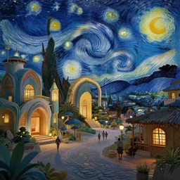 ethereal japanese village, art deco, in socotra island, starry night, sharp focus, trending artstation, octane render, cgsociety, surrealist, cinematic, midsommar