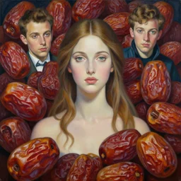 epic painting portrait of beautiful goddess surrounded by big dried dates by amy leibowitz, wlop, jeremy lipkin, beeple, intricate, artgerm, ilya kuvshinov