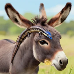 blue tongue skink sitting on a donkey detailed digital art