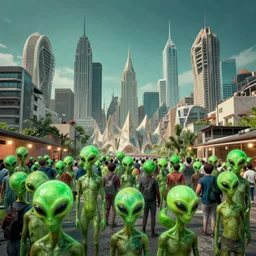 8 k photograph from a crowd of aliens, city, organic buildings,