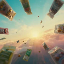unbelievably beautiful, perfect, dynamic, epic, cinematic 8 k hd movie shot of semi - close - up eco food packaging materials for advertisement. by a food commercial movie director. motion, vfx, inspirational arthouse, wlop, great composition, artstation, gradient colors