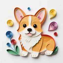 beautiful paper quilling of a corgi puppy, colorful, swirls, highly detailed 3 d render, octane, 8 k