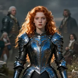 young redhead pale woman in dark and blue princess dragon armor, in a scenic environment. by henriette ronner - knip, by william henry hunt, by rembrandt, by joseph mallord william turner, by konstantin razumov, concept art,