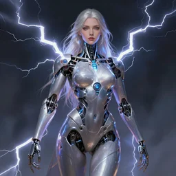 Cyborg biomechanical goddess of lightning female, sci-fi, highly detailed, digital painting, artstation, concept art, smooth, sharp focus, illustration, art by artgerm and greg rutkowski and alphonse mucha
