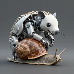 an industrial design render of an advanced robotic armadillo curled up behind a snail, industrial, biomimetic, bionic, 3D octane render, 8K, artstation