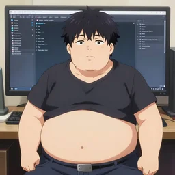 a stereotypical anime weeb arch linux user, fat, obese, realistic, hdr, clear image,