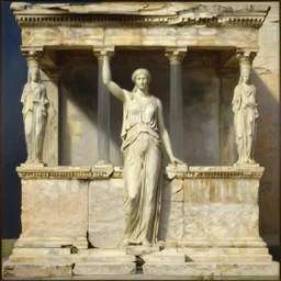 beautiful woman at the erechtheion by arnold bocklin, herbert james draper. oil on wood 1 9 0 0. intricate details. minimalist. ambient lighting.