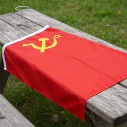 the soviet union flag on picnic table