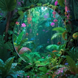 mirror in a vaporwave jungle, 4k Photograph