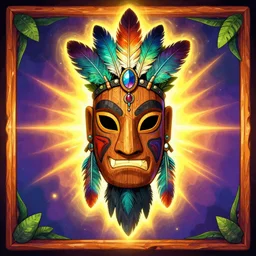 totem animal tribal chaman vodoo mask feather gemstone plant wood rock video game illustration vivid color borderlands by josan gonzales and dan mumford radiating a glowing aura