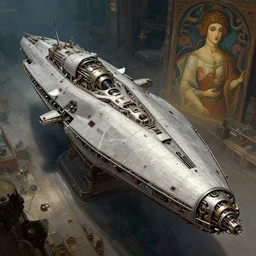 epic concept illustration, highly detailed, intricate mechanical design, hard science concept art, star fleet nautilus ship being prepared for launch, by greg rutkowski and alphonse mucha. uhd, cinematic lighting, amazing depth
