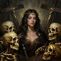 biden in dante's inferno painting, skeletons, crosses, dark beauty, rotten gold, closeup faces, extremely detailed, cinema 4 d, unreal engine.