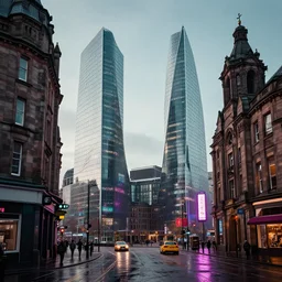 four corners in glasgow in a realistic cyberpunk style