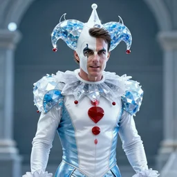 a cinematic still from jajaboonords flipjimtots, (tom cruise!!!!!) jester costume, tomcruise!!!, crystalline!!, ((octane render, nvidia raytracing demo)), masterpiece