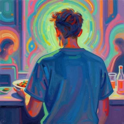 the eater, in the style of iain mccaig and rudolph belarski, trending on artstation, psychedelic lighting rear view narrative realism, unreal engine 5, featured on artstation, impressionism