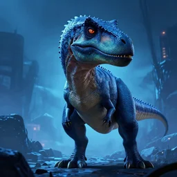 portrait of an antropomorphic dilophosaurus creature, reptile face, dark blue scales, angry look, ready for battle, mattepainting concept blizzard pixar maya engine on cold night stylized background splash comics global illumination lighting artstation lois van baarle, ilya kuvshinov, rossdraws