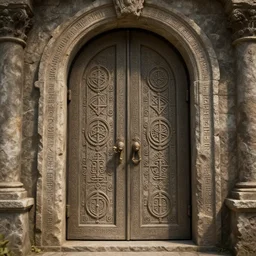 the ancient fantasy stone door inscribed with magical runes, art by donato giancola and greg rutkowski, digital art, trending on artstation, symmetry!!