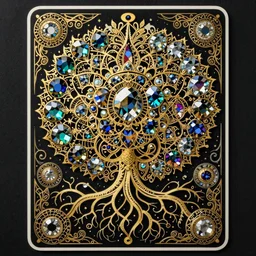 beautiful symmetrical glistening crystal : : 2, highly detailed, intricate designs, black paper, vivid jewel colors, tarot card, mandelbulb fractal, intricate golden linework, flowerpunk, roots, vines, swirls, twisting, curves, by hokusai, mike mignola, nekro, peter mohrbacher, alphonse mucha, brian froud, yoshitaka amano, kim keever, victo ngai, james jean, jean giraud, elaborate ink illustration, trending on artstation