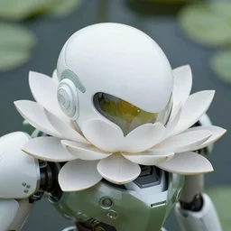 futuristic nuphar japonica mecha spatterdock body, sepals forming helmet, floral details, nuphar, 8 k hd resolution, barbatos gundam with floral inlay, bandai box art, star wars, makoto kobayashi, frank gehry, raymond swanland