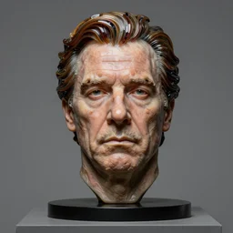 studio photograph of hyperrealistic accurate portrait sculpture of timothy dalton, beautiful symmetrical!! face accurate face detailed face realistic proportions, made of stained glass and silicone on a pedestal by ron mueck and matthew barney and greg rutkowski, hyperrealism cinematic lighting shocking detail 8 k