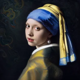 a portrait of a very beautiful kpop goddess, seductive look, with hair radiating swirling paint and impasto by irakli nadar, vermeer and caravaggio, background is volumetric displacement, paint swirls, no hands, hyperreal, dark, dramatic lighting, analogous complementary colour scheme