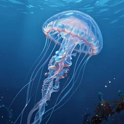 detailed cyberpunk jellyfish, blue tones, underwater, full frame, highly detailed, digital painting, artstation, concept art, smooth, sharp focus, illustration, art by artgerm and greg rutkowski and alphonse mucha