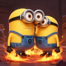 an ultradetailed illustration of minions from despicable me wearing high heels burning in lava, 4 k, cell shaded