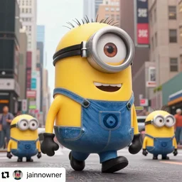 4 k instagram photo of a huge minion walking in new york city