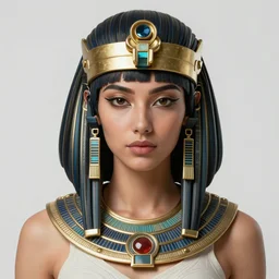 realistic detailed face portrait of a beautiful futuristic egyptian warrior queen in alien cyberpunk armor by alphonse mucha, ayami kojima, amano, greg hildebrandt, and mark brooks, female, feminine, art nouveau, cyberpunk, stargate, neo - gothic, gothic, character concept design