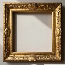 gilded frame with beautiful reliefs, very well carved, with aboriginal motifs of northern Patagonia, animals and nature of the patagonian aboriginal by gustav Dure, with the blank canvas, ready for framing